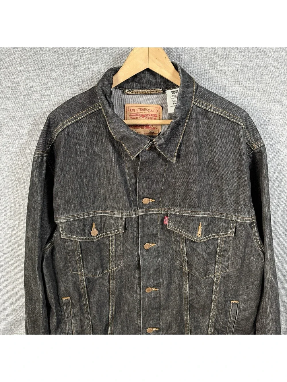 Levi's Y2K 70507 Standard Trucker Charcoal Black Denim Jacket Mens Size XXL